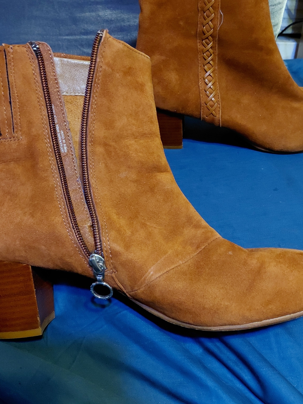 Earth Origins Cognac Suede Ankle Booties with Side Zip